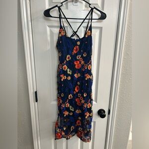 BCBGeneration blue floral embroidered size 2 adjustable strap dress sleeveless